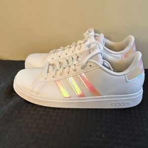 Adidas Women's White Sneakers with Iridescent Accents